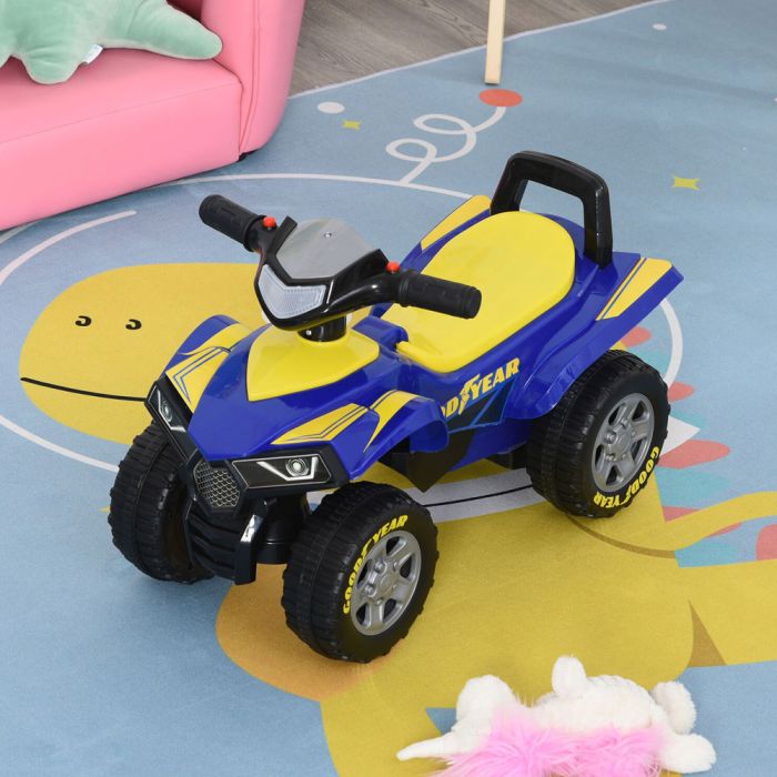 Baby Quad Ride-On Walker With Lights Music and Storage - Blue and Yellow