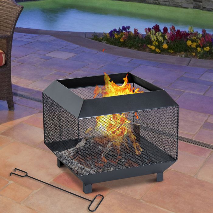 Durable Steel Garden Square Fire Pit - Black