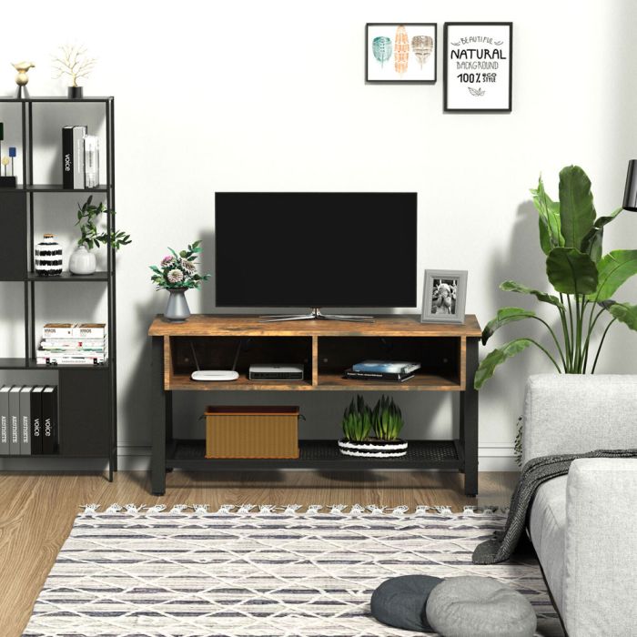 Metal Frame 45'' TV Stand With 3 Shelves - Brown