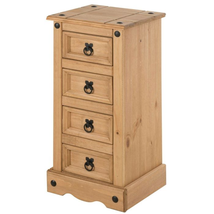 Corona 4 Drawer Bedside Table Narrow - Antique Wax