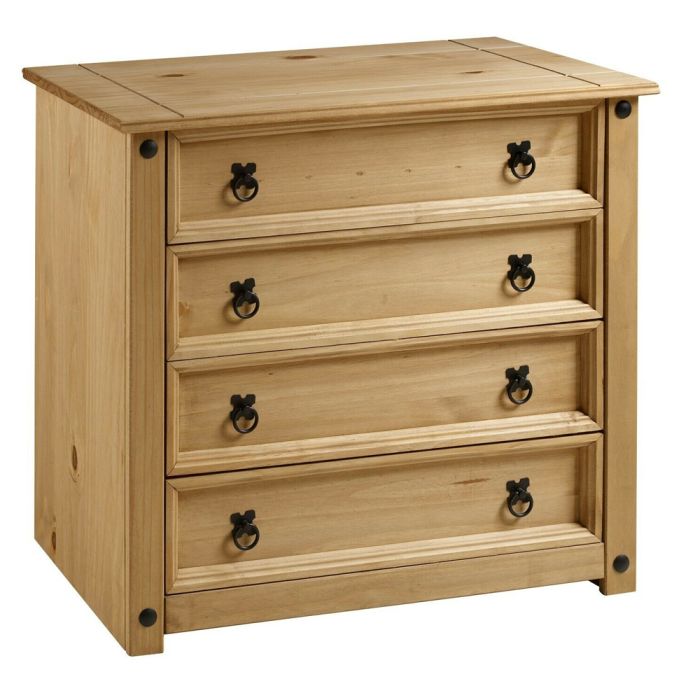 Corona Solid Pine Chest of Drawers 4 Drawer - Rustic Style