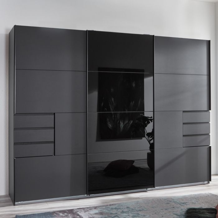 Senegal 3 Door Sliding Wardrobe with Mirror - Black