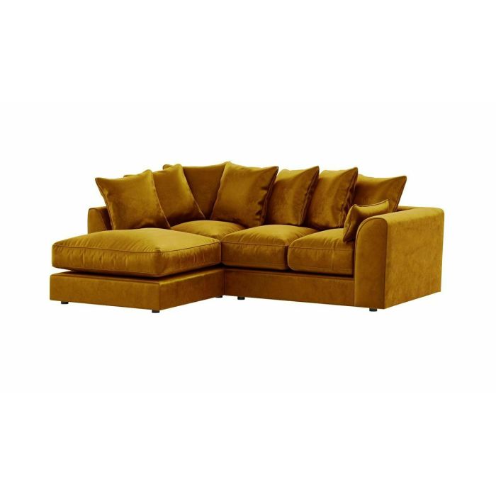 VOSTA Plush Velvet 4 Seater L Shaped - Left Hand Facing Corner Sofa - Mustard   