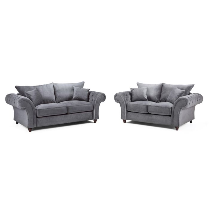 Raymond Fullback Round Buttoned Arms 3 and 2 Sofa Set Set - Grey