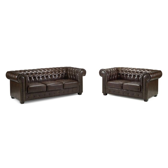 Chantel Chesterfield Bonded Leather 3 and 2 Sofa Set - Antique Brown