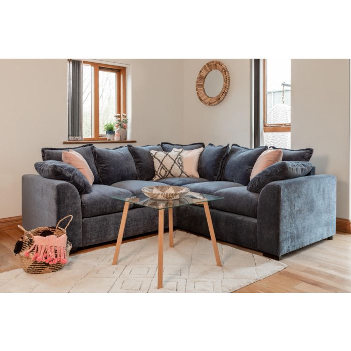 Haylett Soft Navy Polyester Large Corner Sofa - Blue