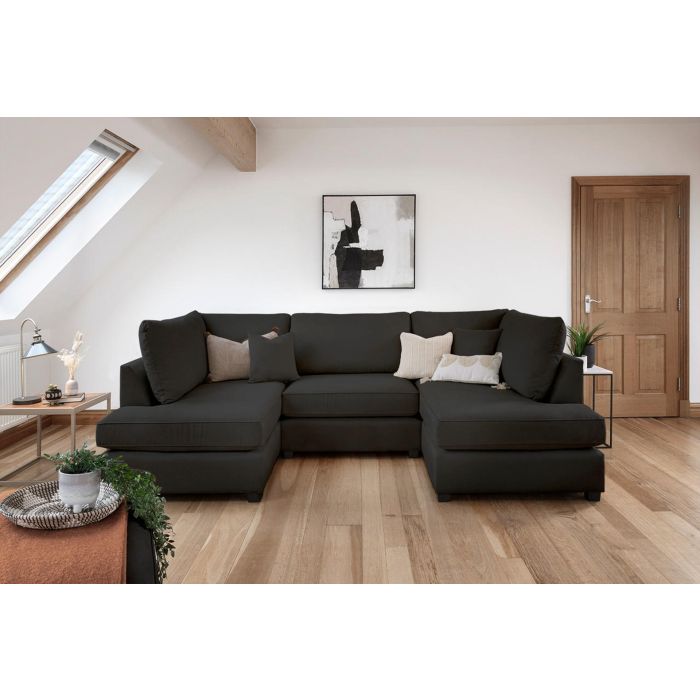 Bexon Polyester Fabric U Shaped Corner Sofa - Black