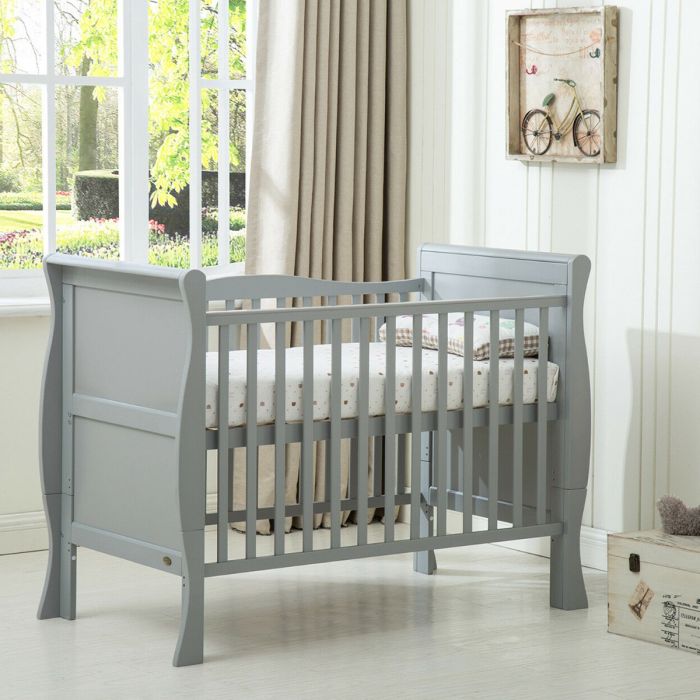 Solid Wooden Sleigh Cotbed With Water Repellent Mattress - Grey, White