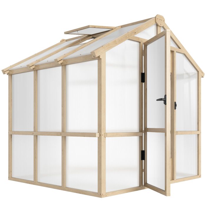 SUNVISTA Polycarbonate Greenhouse Walk in Wooden Greenhouse Brown