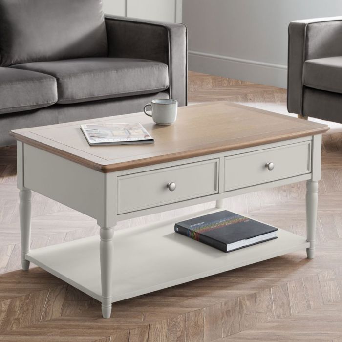 Provence Modern Coffee Table with 2 Drawer - Grey & Oak