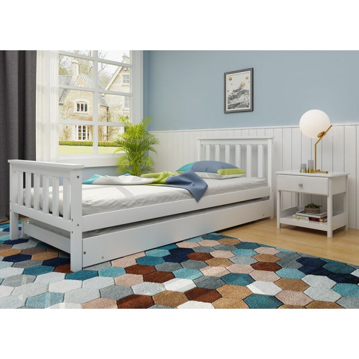 Melrose Solid Pine 2-in-1 Single Bed Frame with Pull-Out Trundle - 2 Colour