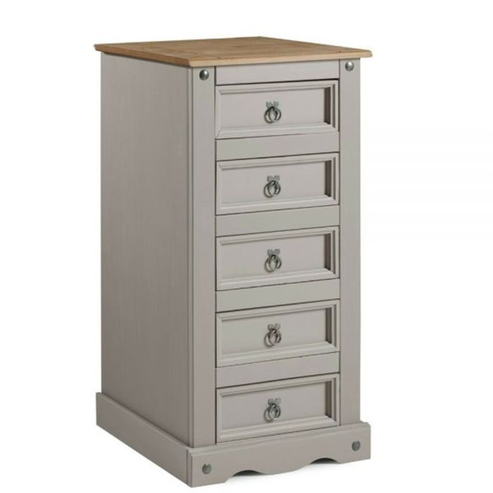 Corona Chest of Drawers 5 Drawer Narrow - Grey Wax