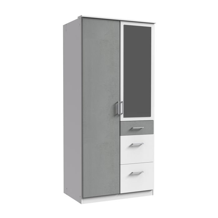 Cadiz 2 Door Mirrored Wardrobe - White and Grey