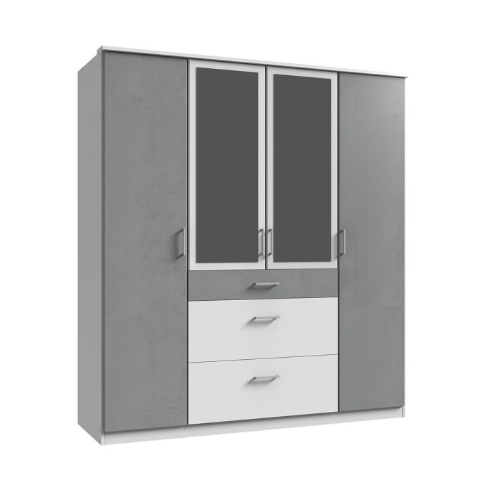 Cadiz 4 Door Mirrored Wardrobe - White and Grey