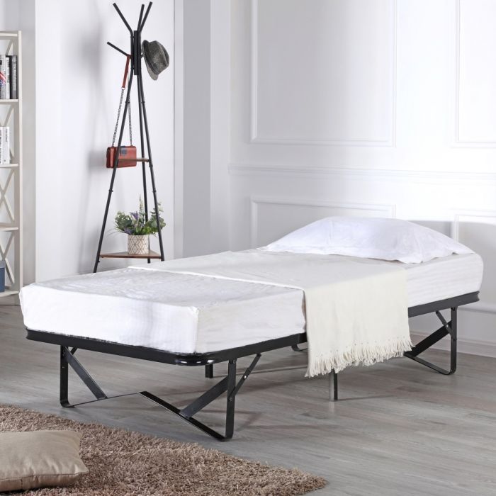 Foldable Skid Metal Bed Black - Single 3ft