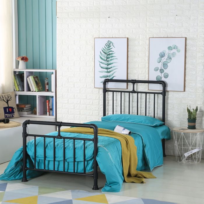 Industrial Look Metal PIPE Bed - Standard Double 4ft6 - Black