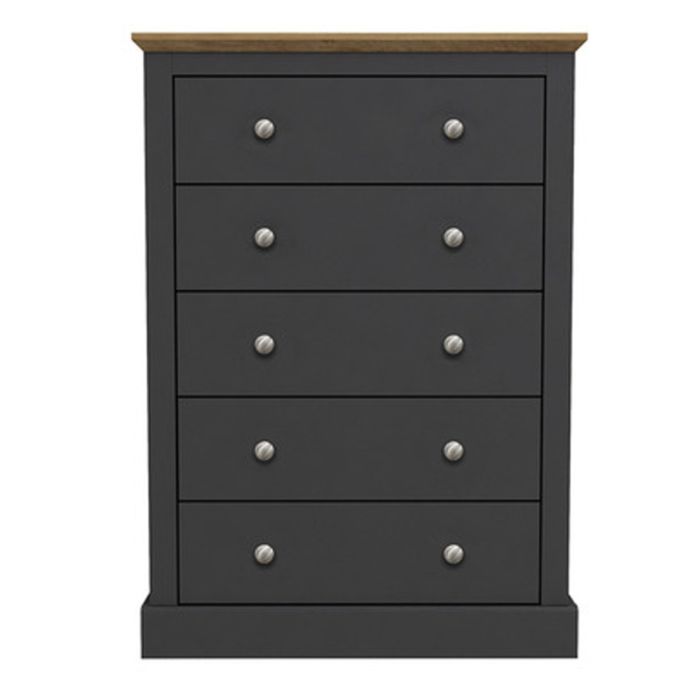 Devon 5 Drawers Chest of Drawers - Charcoal