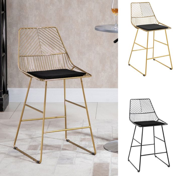 2 Pieces Stylish Wire Metal Legs Counter Barstools, Black and Gold
