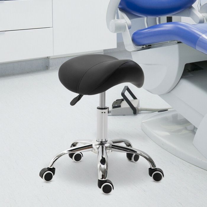 Heavy Duty Steel Base PU Leather Saddle Stool - Black