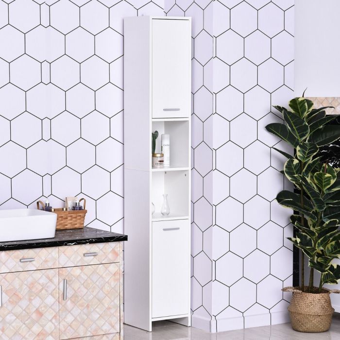 Free Standing Bathroom Tall Cabinet 2 Door And 2 Shelves - White
