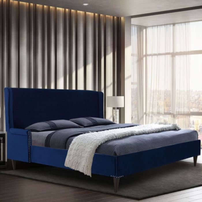 Shanaya Plush Velvet Fabric Beds Blue- 5 Sizes