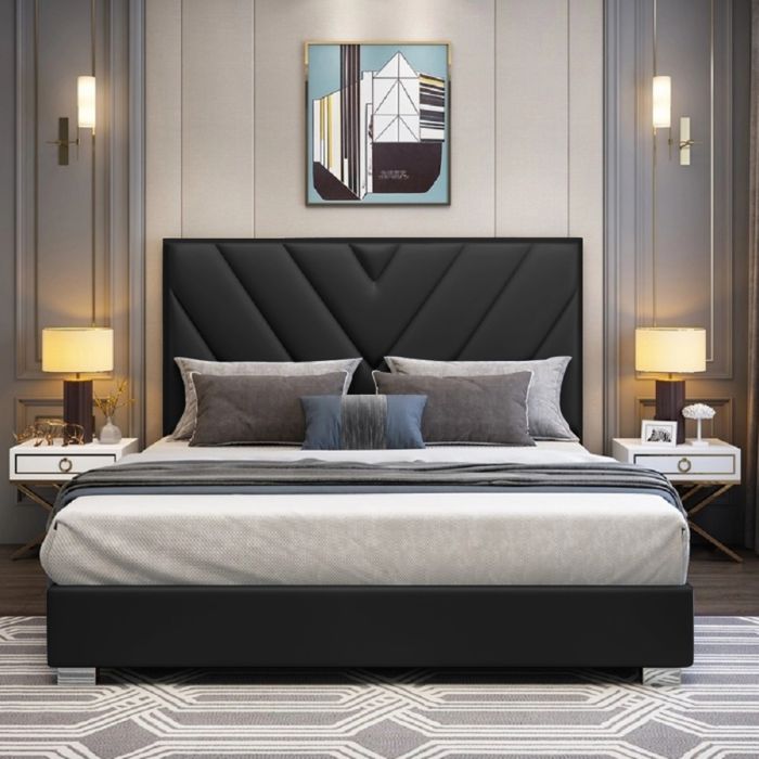 Deana Plush Velvet Fabric Bed, Black Colour - 5 Sizes