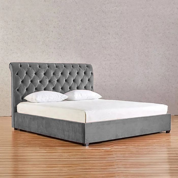 Kelist Plush Velvet Fabric Bed, Grey Colour - 5 Sizes