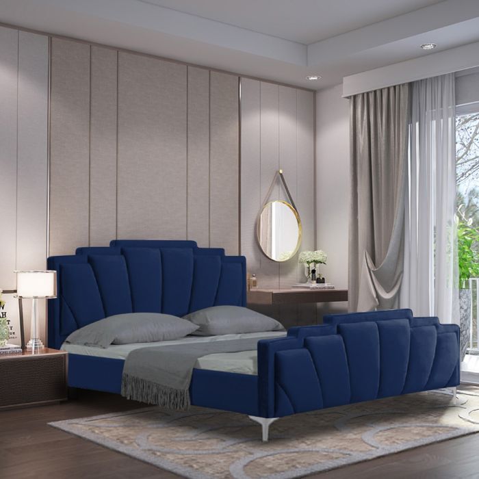 Lanna Plush Velvet Fabric Bed, Blue Colour - 5 Sizes