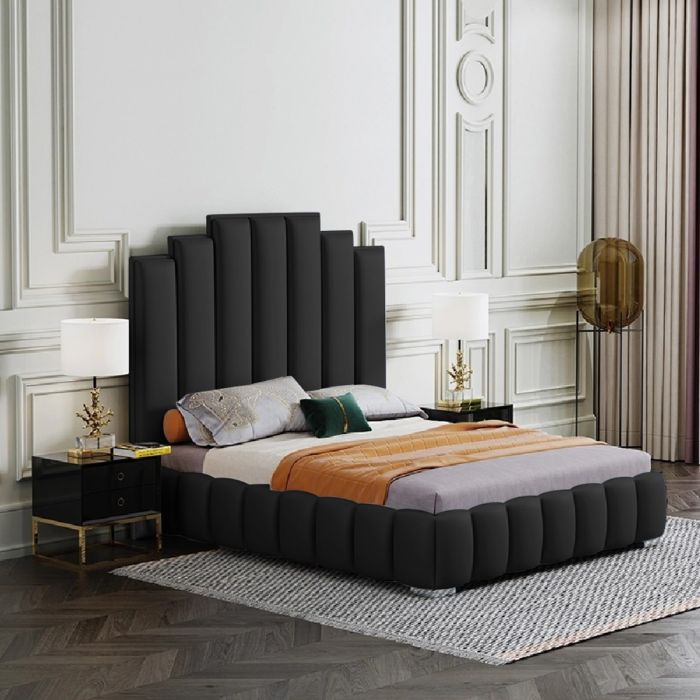 Leisa Plush Velvet Fabric Bed, Black Colour - 5 Sizes