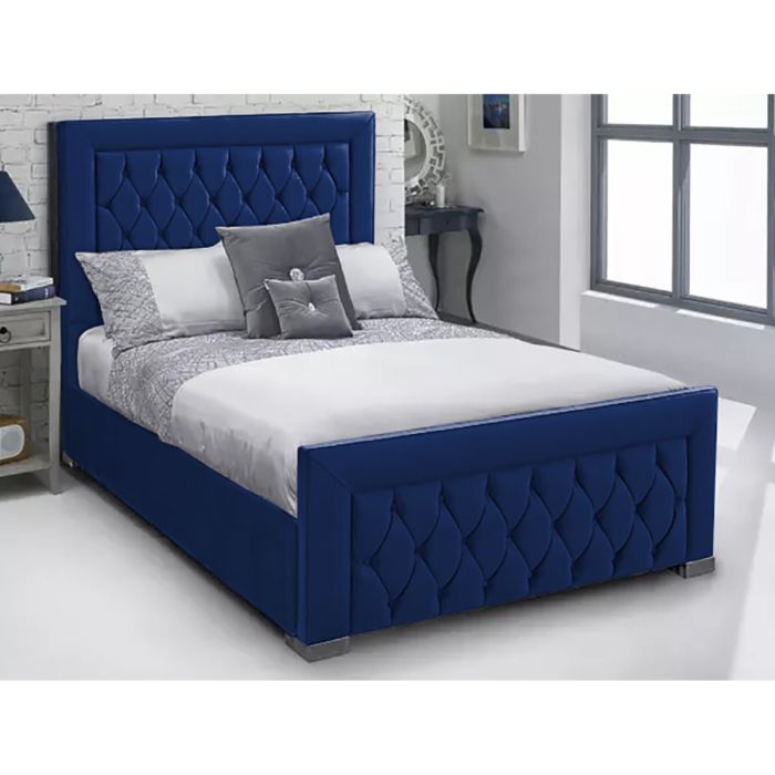 Lioti Plush Velvet Fabric Bed, Blue Colour - 5 Sizes