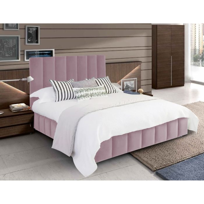 Nora Plush Velvet Fabric Bed, Pink Colour - 5 Sizes