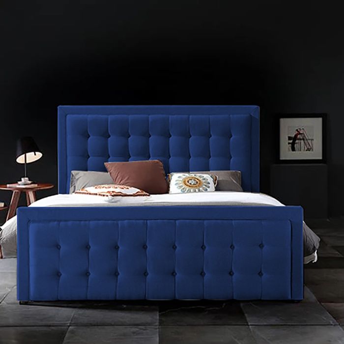 Swain Plush Velvet Fabric Bed, Blue Colour - 5 Sizes