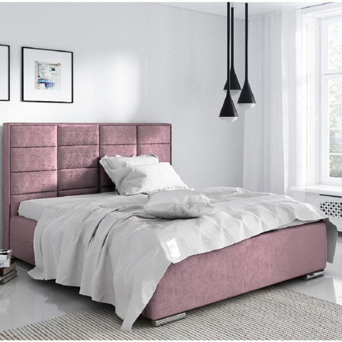Bulia Plush Velvet Fabric Bed, Pink Colour - 5 Sizes