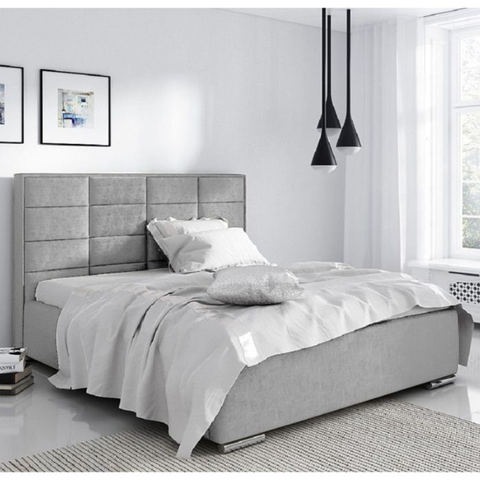 Bulia Plush Velvet Fabric Bed, Silver Colour - 5 Sizes