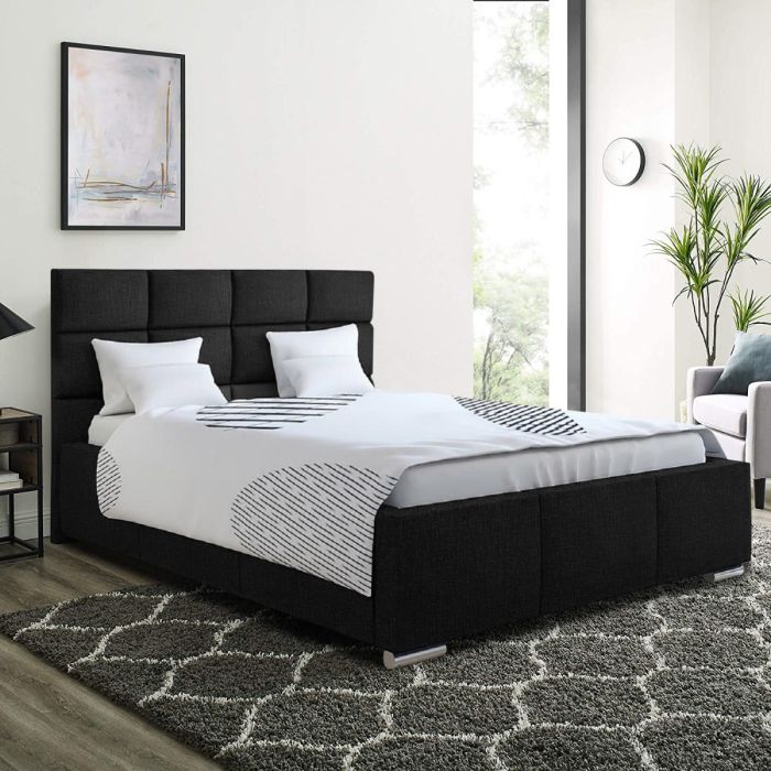 Gerali Plush Velvet Fabric Bed, Black Colour - 5 Sizes