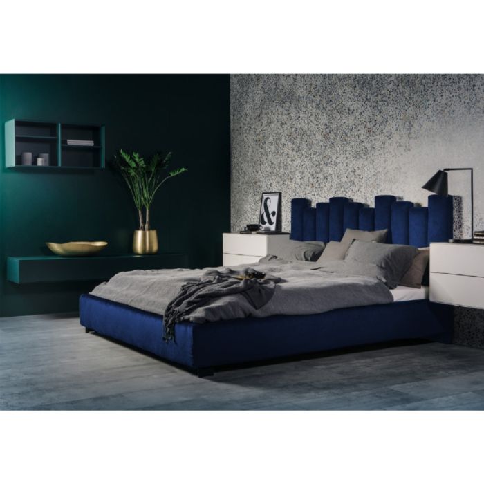 Glexton Plush Velvet Fabric Bed, Blue Colour - 5 Sizes
