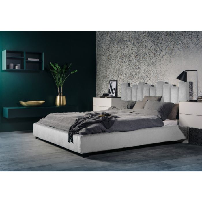 Glexton Plush Velvet Fabric Bed, Silver Colour - 5 Sizes