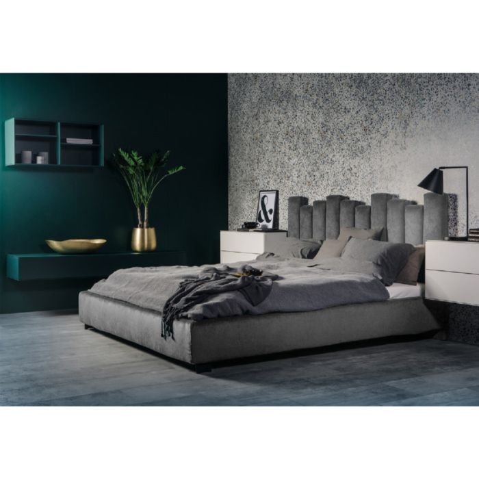 Glexton Plush Velvet Fabric Bed, Grey Colour - 5 Sizes