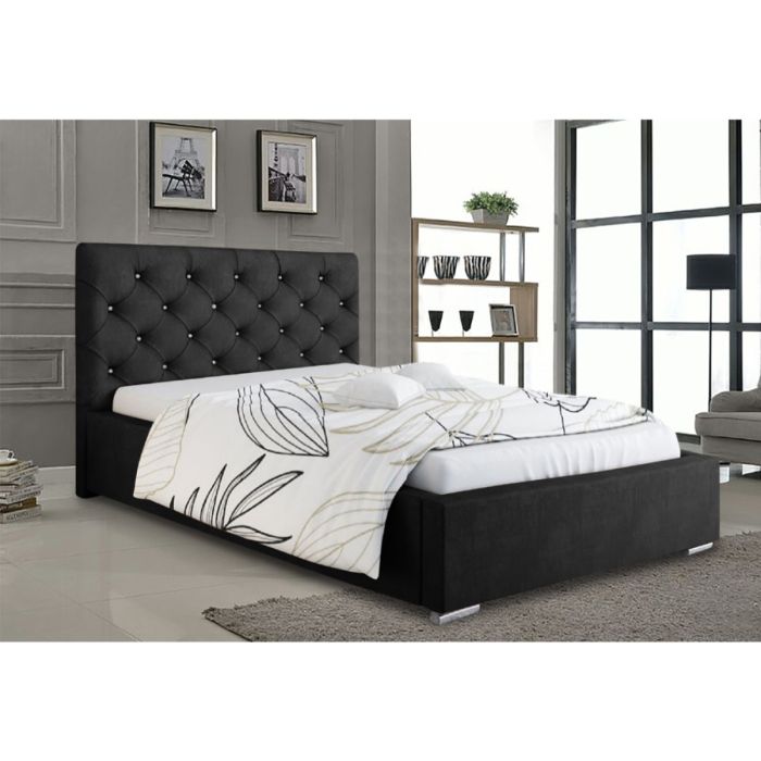 Hillary Plush Velvet Fabric Bed, Black Colour - 5 Sizes