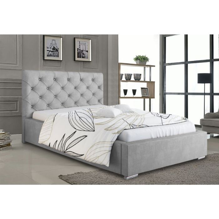 Hillary Plush Velvet Fabric Bed, Silver Colour - 5 Sizes