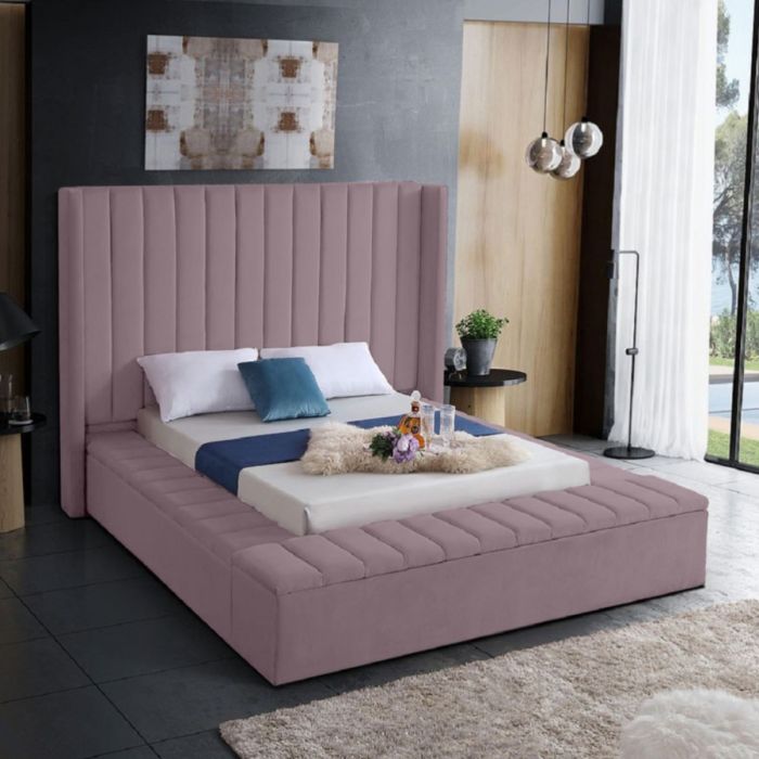 Kensington Plush Velvet Fabric Bed, Pink Colour - 5 Sizes