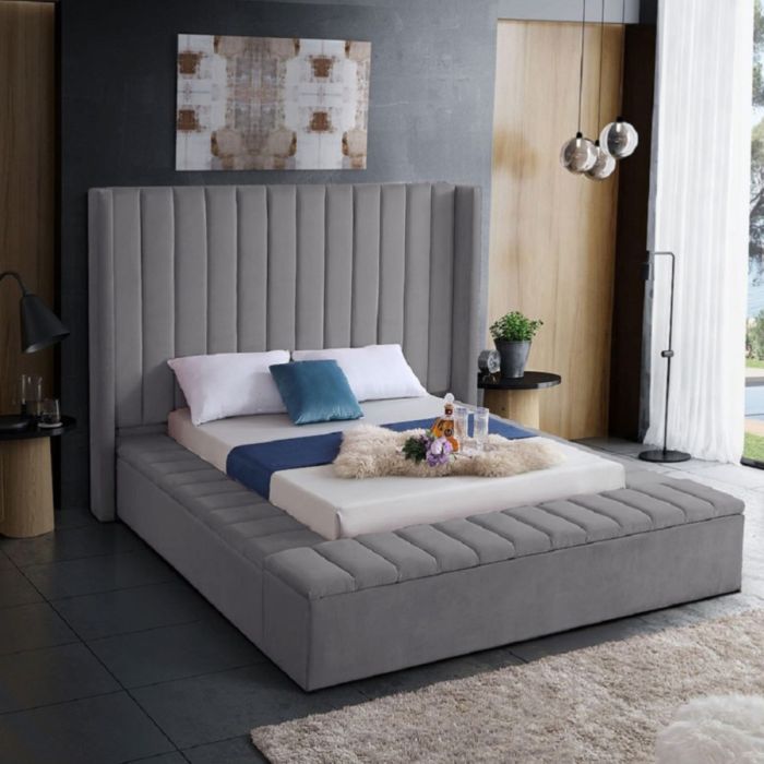 Kensington Plush Velvet Fabric Bed, Grey Colour - 5 Sizes