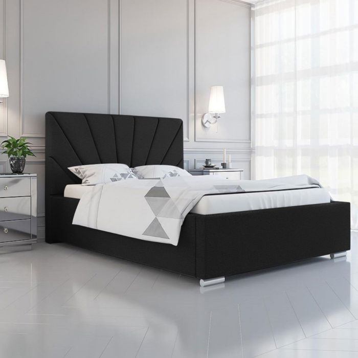 Khuduro Plush Velvet Fabric Bed, Black Colour - 5 Sizes