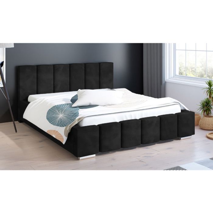 Lemela Plush Velvet Fabric Bed, Black Colour - 5 Sizes