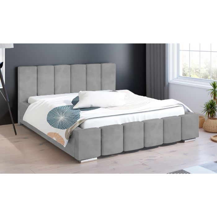 Lemela Plush Velvet Fabric Bed, Silver Colour - 5 Sizes