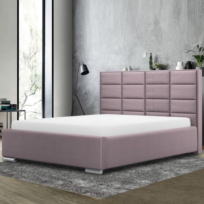 Tuanso Plush Velvet Fabric Bed, Pink Colour - 5 Sizes