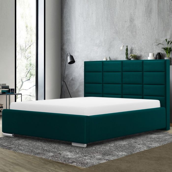 Tuanso Plush Velvet Fabric Bed, Green Colour - 5 Sizes