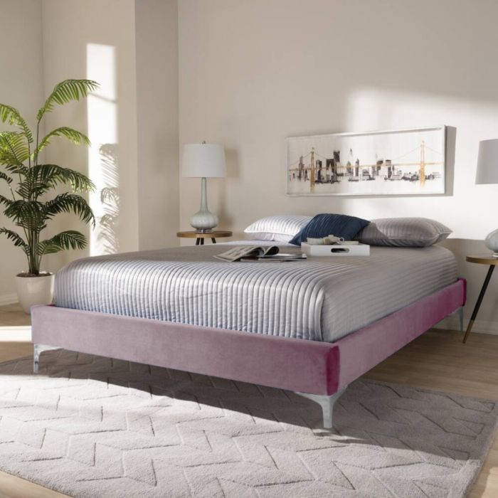 Americo Plush Velvet Fabric Bed, Pink Colour - 5 Sizes