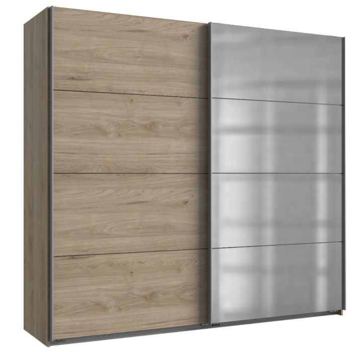 Erasmus 2 Door Mirrored Sliding Wardrobe Hickory Oak - Luchy