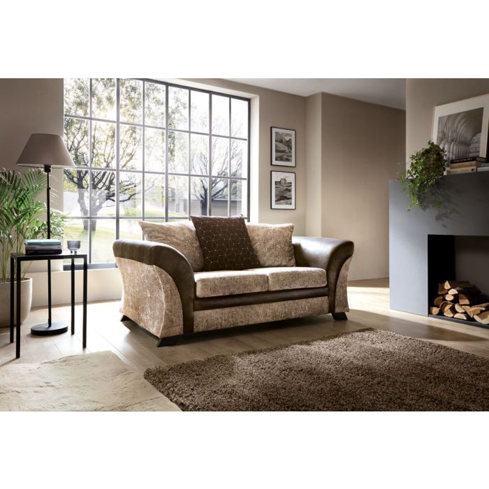 Faro Modern Style Crushed Chenille Fabric 2 Seater Sofa - Brown